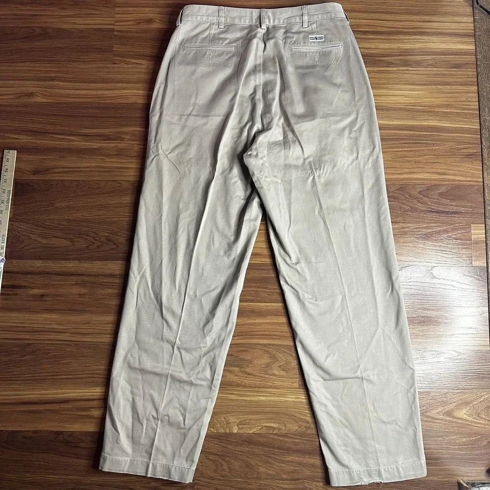Vintage Polo Ralph Lauren Andrew Pants Mens 34x32 Khaki Chino Preppy Pleated